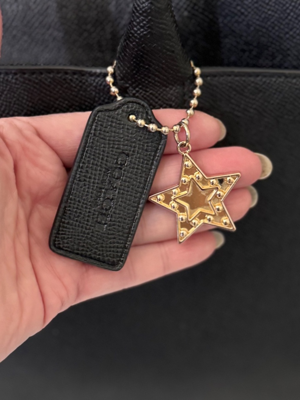 Coach Black Bailey Caryall Tote,Gold pin mount logo, star charm,adjustable sides - Picture 2 of 10